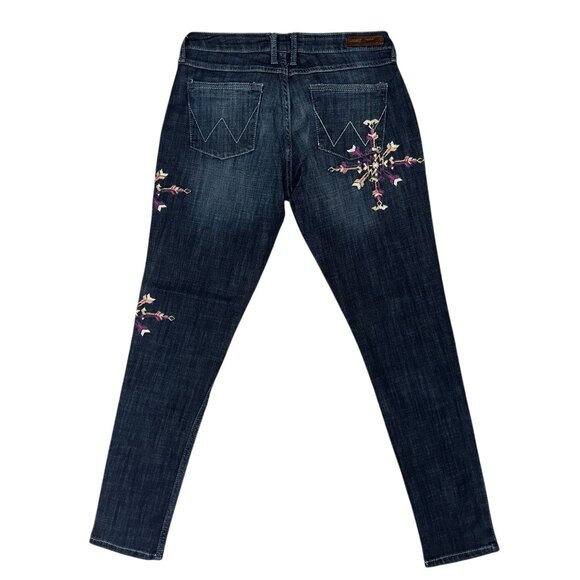Wrangler Juniors Skinny Jeans 7 30 Aztec Embroidered Dark Wash Pockets Blue - Picture 5 of 8